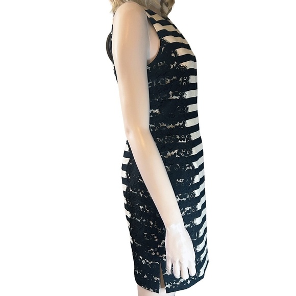 Eliza J Dress Rayon Blend Sheath Lace Lacy Stripes Scuba Sleeveless - Picture 4 of 15